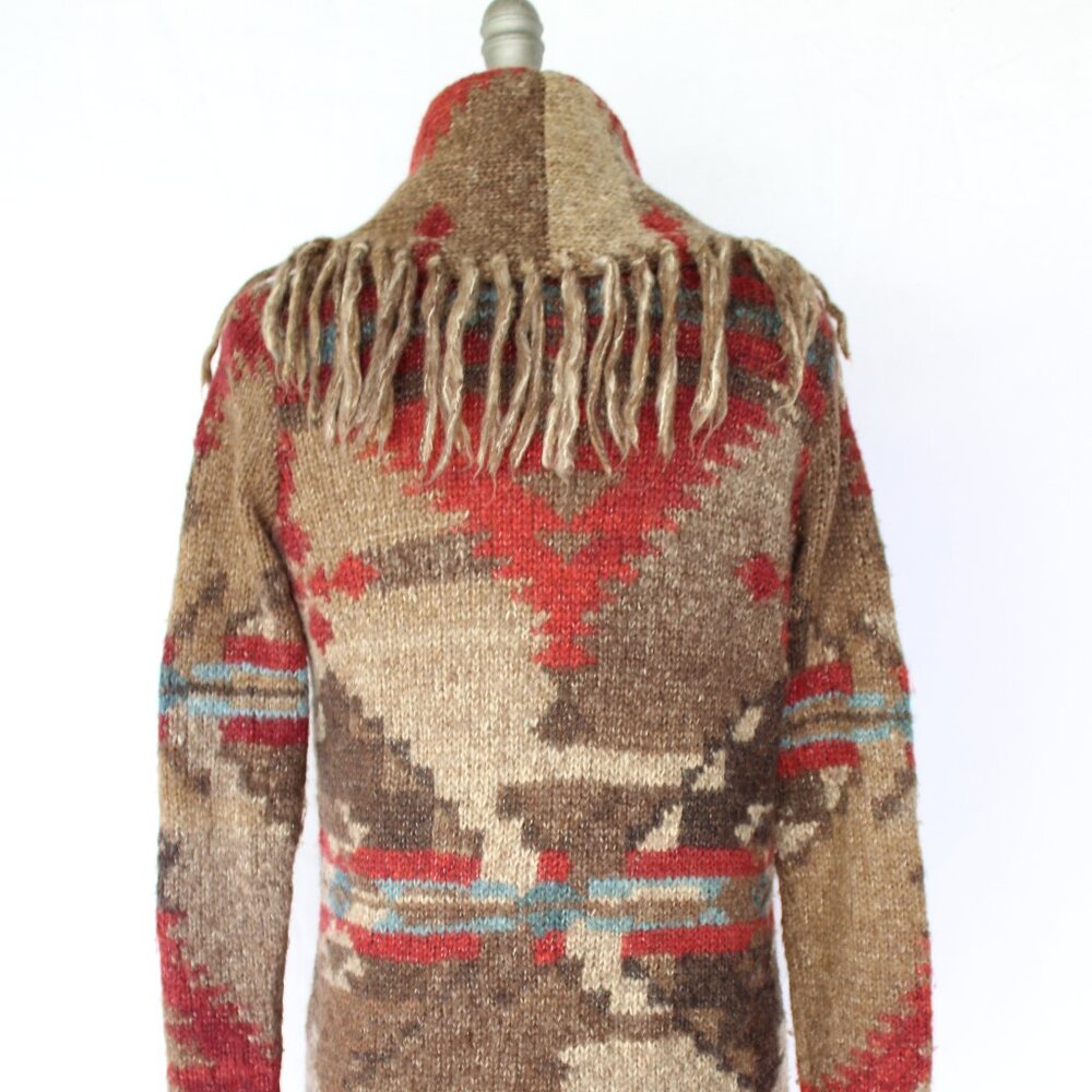 SOLD. RALPH LAUREN Denim Supply fringe polo RRL wool Aztec tribal Cardigan - Picture 9 of 10